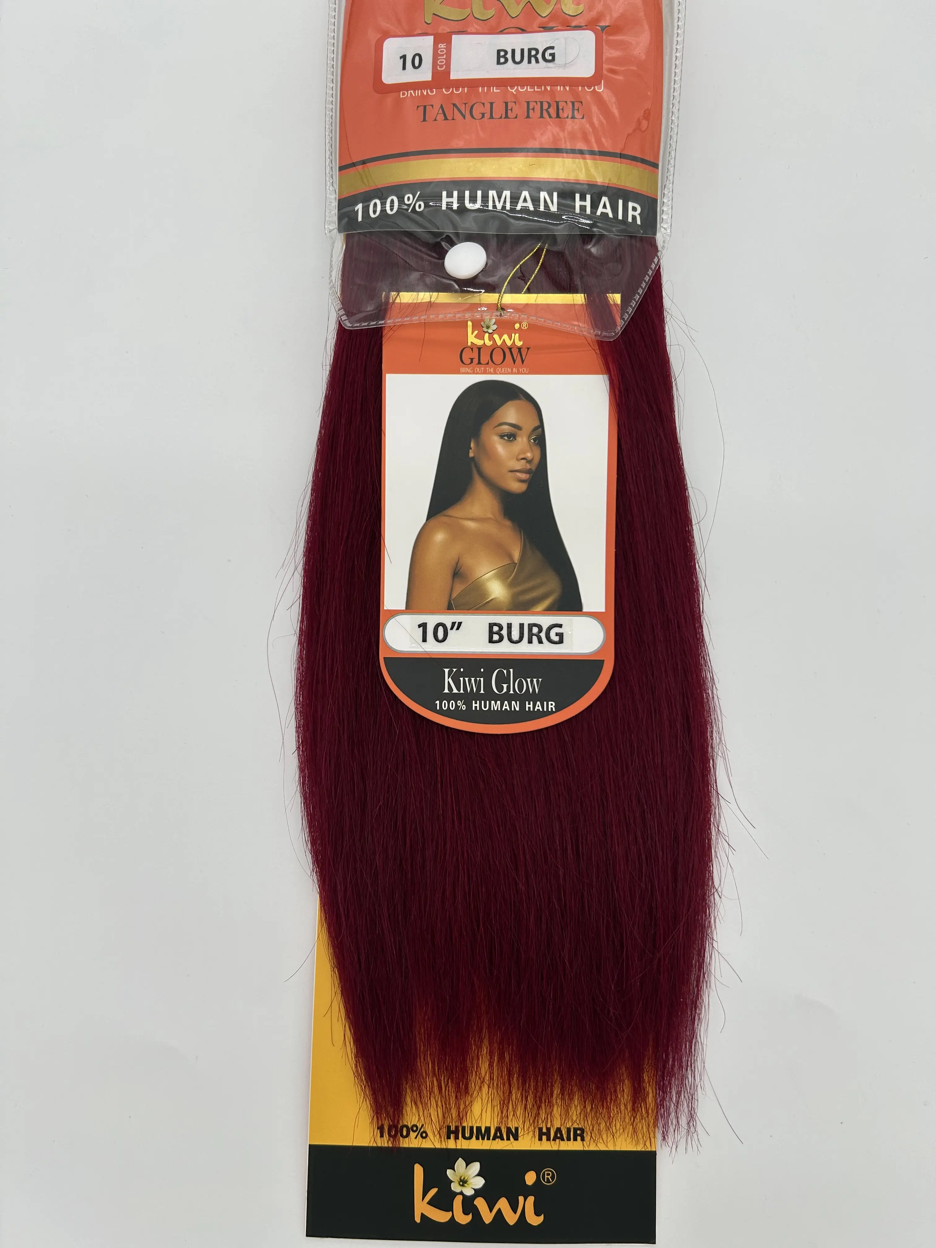 Kiwi Glow 10 inch Burgundy Human Hair Bundle - 100% Tangle Free Straight Hair Extension for Women, Elegant Burgundy Color, Perfect for Sleek Hairstyles