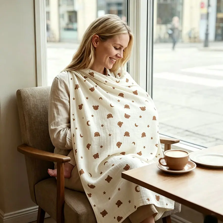 1pc Mommy Breastfeeding Cover, Breathable Nursing Cover, Cartoon Print Mesh, Multi-Functional Sun Protection, Breathable, Not Suffocating, Ideal for Outdoors