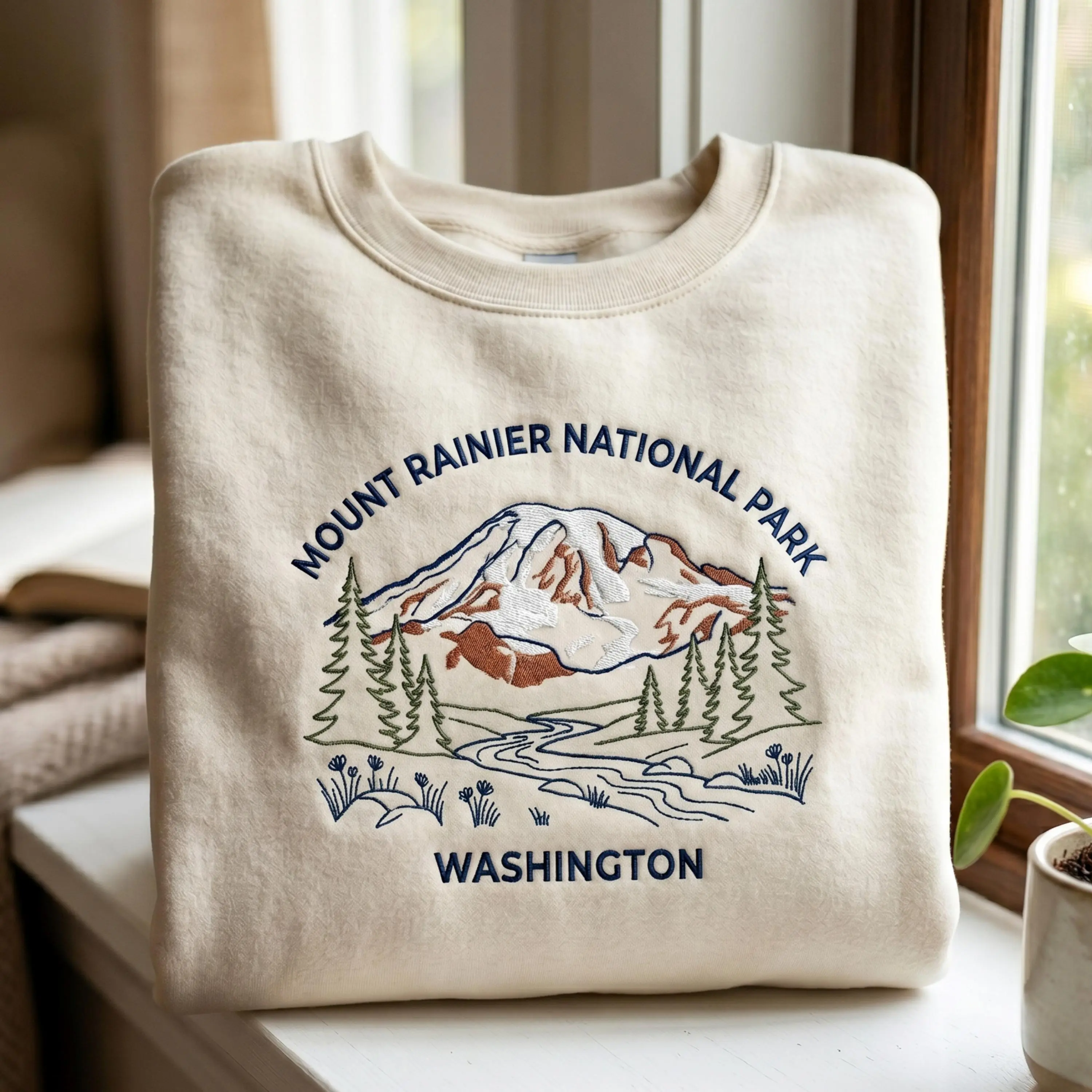 Mount Rainier National Park Embroidered Sweatshirt, Washington National Park Crewneck, Hiking Gift, Outdoor Adventure Shirt