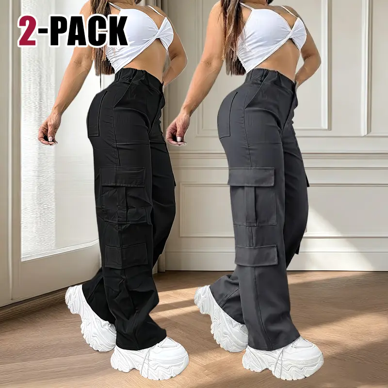 2-Pack Women’s Straight-Leg Pants | Solid Color, Casual Style, Suitable for All Seasons and Weekend Outings, Everyday Activewear