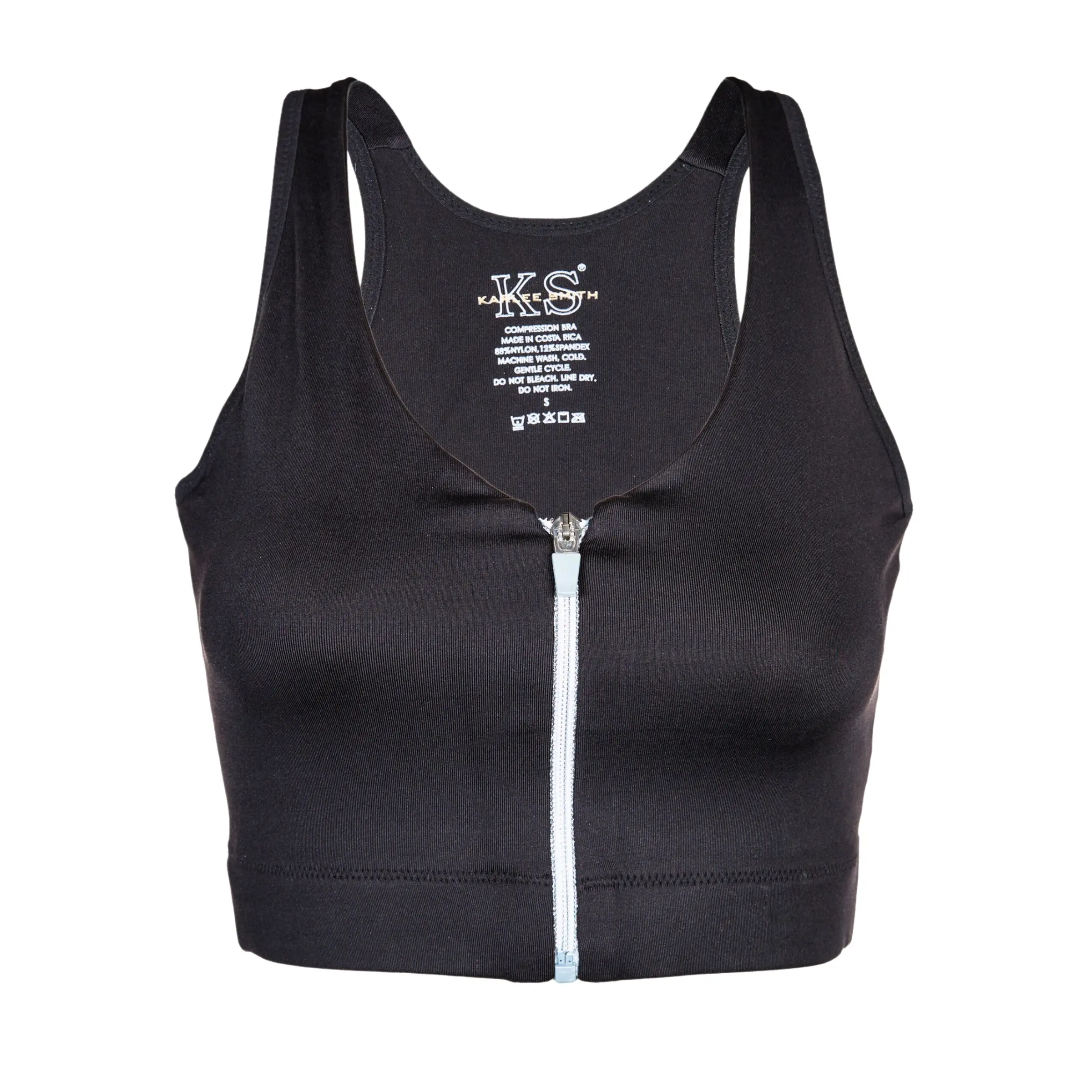 Post Surgery Zip Front Closure Compression Bra - Black