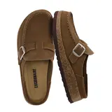 Cushionaire Hobby Genuine Leather Mule Clogs for Women with Buckle Strap and Cork Footbed | Genuine Suede Upper Option | Comfortable Slip-on Shoes with Supportive All-Day Comfort