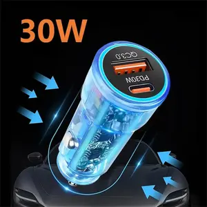 Car Fast Charger, PD 30W & QC 3.0 Type-C & USB Dual Port Fast Charging Car Charger, Car Charger Adapter for Phone, Compact and Portable
