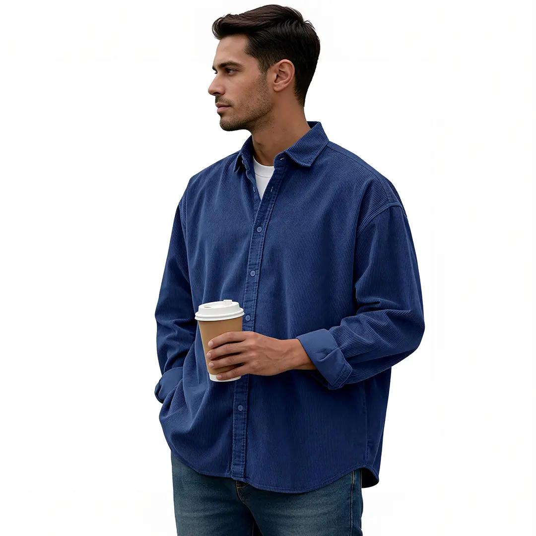 Eisctnd Men's Corduroy Shirt Jacket - Button Down Long Sleeve Casual Streetwear Loose Fit Lightweight Shacket for Spring Fall
