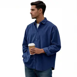 Eisctnd Men's Corduroy Shirt Jacket - Button Down Long Sleeve Casual Streetwear Loose Fit Lightweight Shacket for Spring Fall