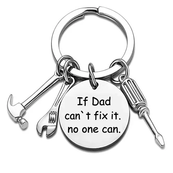 Fathers Day Keychain - Stainless Steel Tool Charms with Funny Quote - for Car Keys, Toolbox & Garage - Unique Gift from Daughter or Son for Dad & Grandpa - Single Pack Silver summerwins