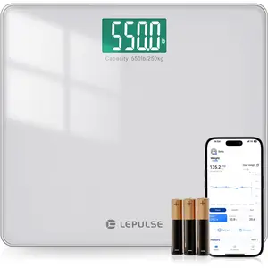 LEPULSE 550lb Bathroom Digital Scale for Body Weight BMI Extra Wide Platform High Capacity Large Backlit Display Most Accurate Bathroom Scale up to 500 lbs Weight Scale with APP 8mm Tempered Glass