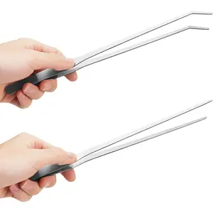 2PCS Stainless Steel Aquarium Tweezers – 10.6" Straight & Curved Feeding Tongs for Reptiles, Aquascaping & Terrariums