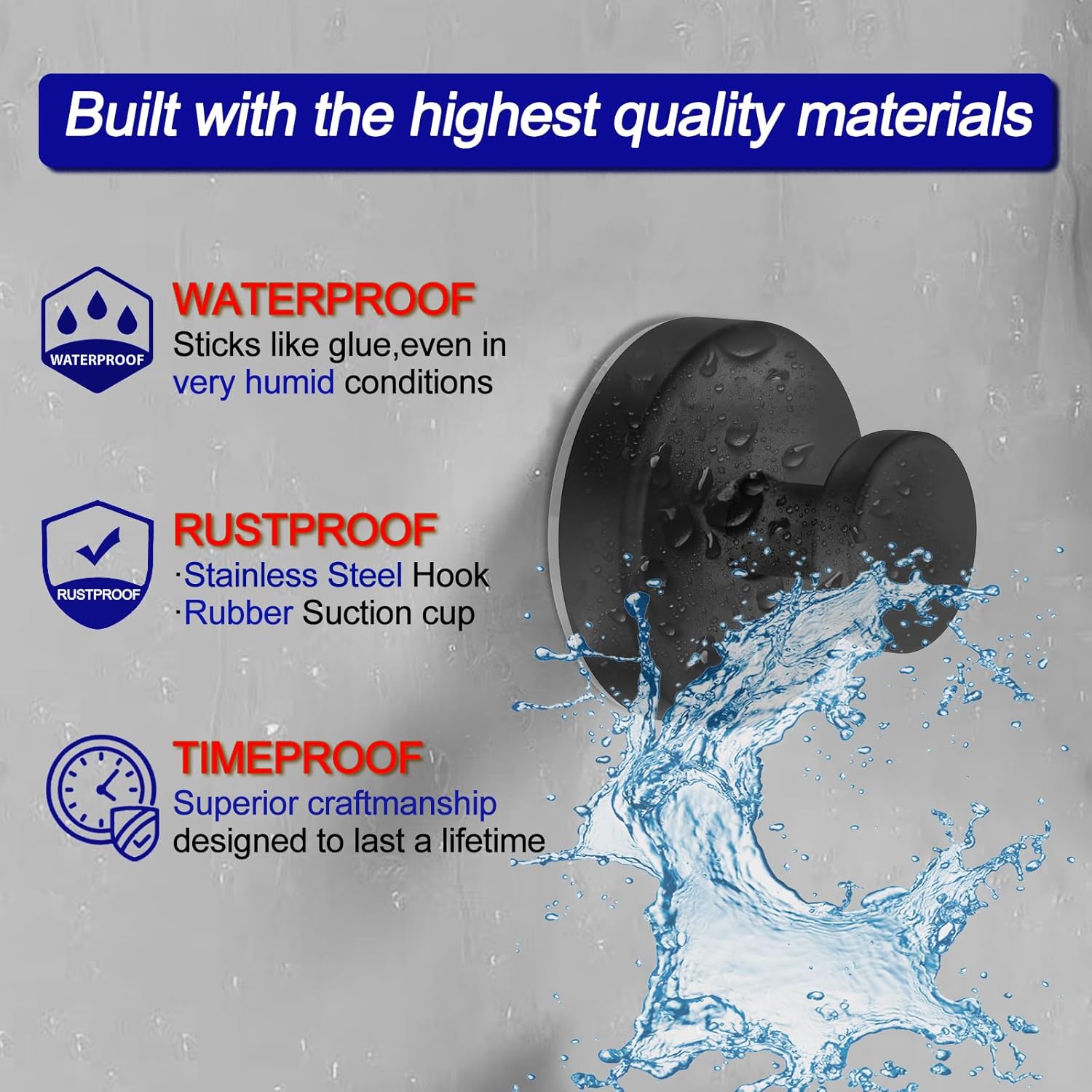 Bntuk Suction Cup Hooks for Shower, Removable Towel Hooks for Bathroom Window Glass Door Wall, Bath Robe Looafh Hook for Hanging