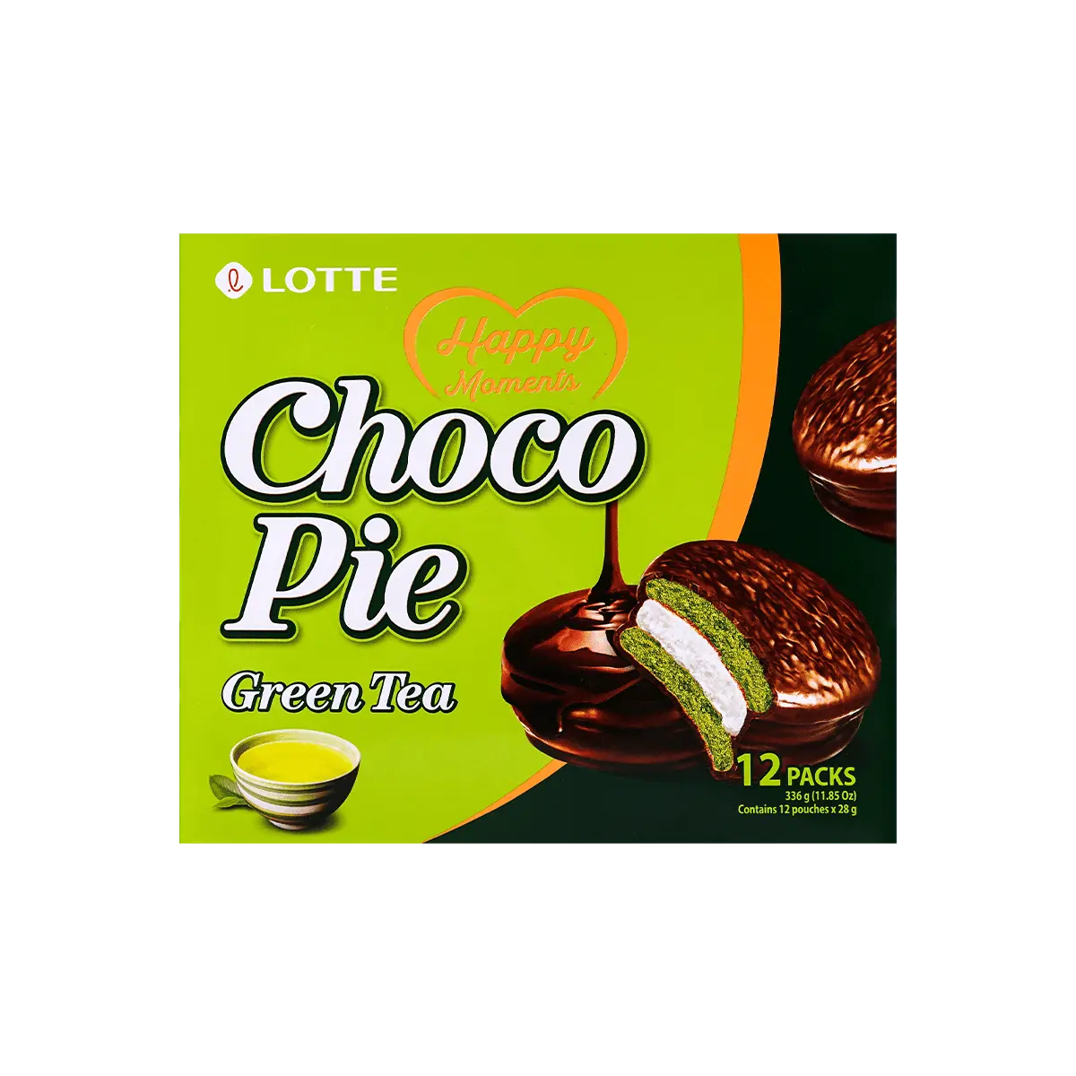 LOTTE Korea Green Tea Choco Pie - 12 Pieces, 11.85oz