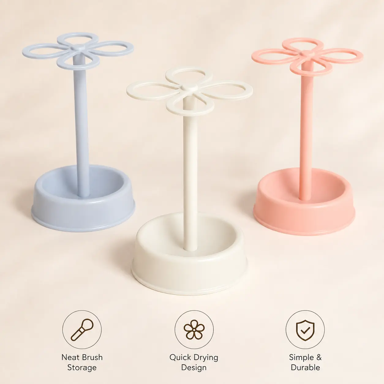 1-Piece Compact Round Plastic Flower-Shaped Organiser, Home Bathroom Vanity Counter Storage Holder for Makeup Brushes, Toothbrushes, Razors, One Piece