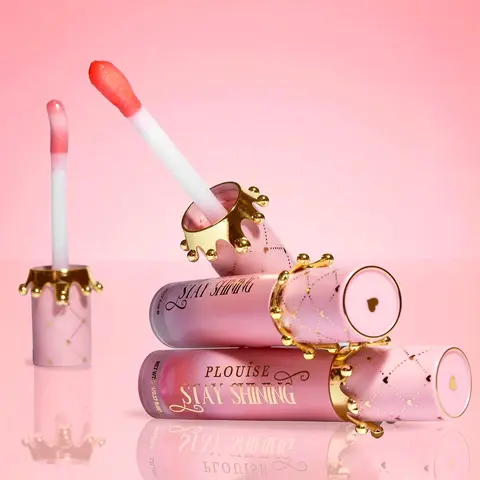 P.Louise Stay Shining Crown Lip Oil, Makeup Lip Gloss, Hydrating Formula with Caramel, Peach, Carrot Flavor Options