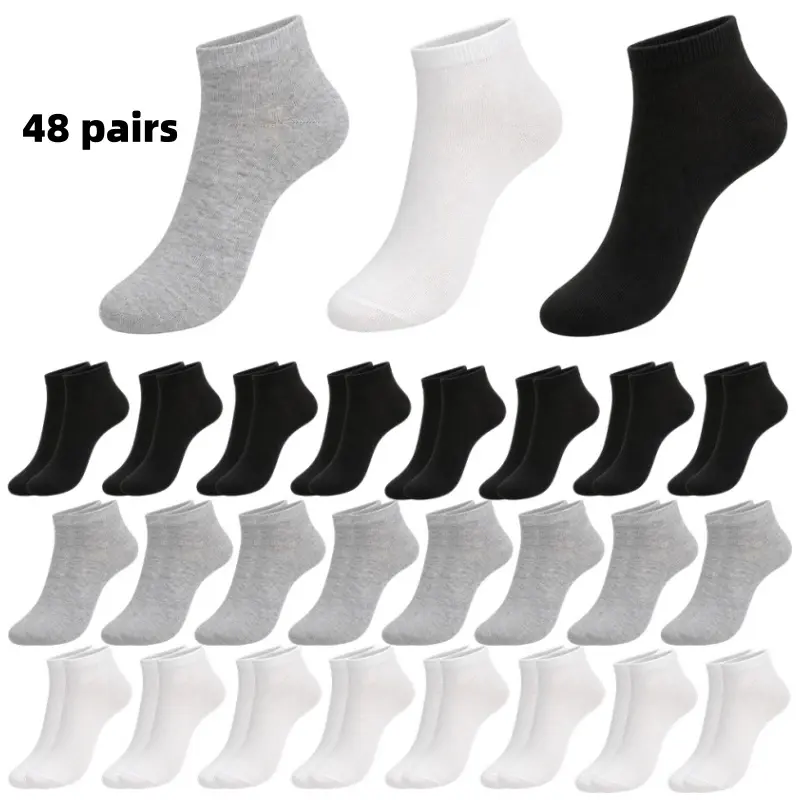 48 Pairs Mens Ankle Socks | Thin Low Cut, Comfortable Lightweight Breathable, Breathable Thin No Show Short Socks Black White Gray Casual Athletic Running Sports Socks Fit Shoe Size 7-10