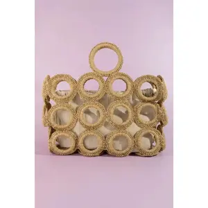 Fame Straw Round Pattern Mesh Hand Bag