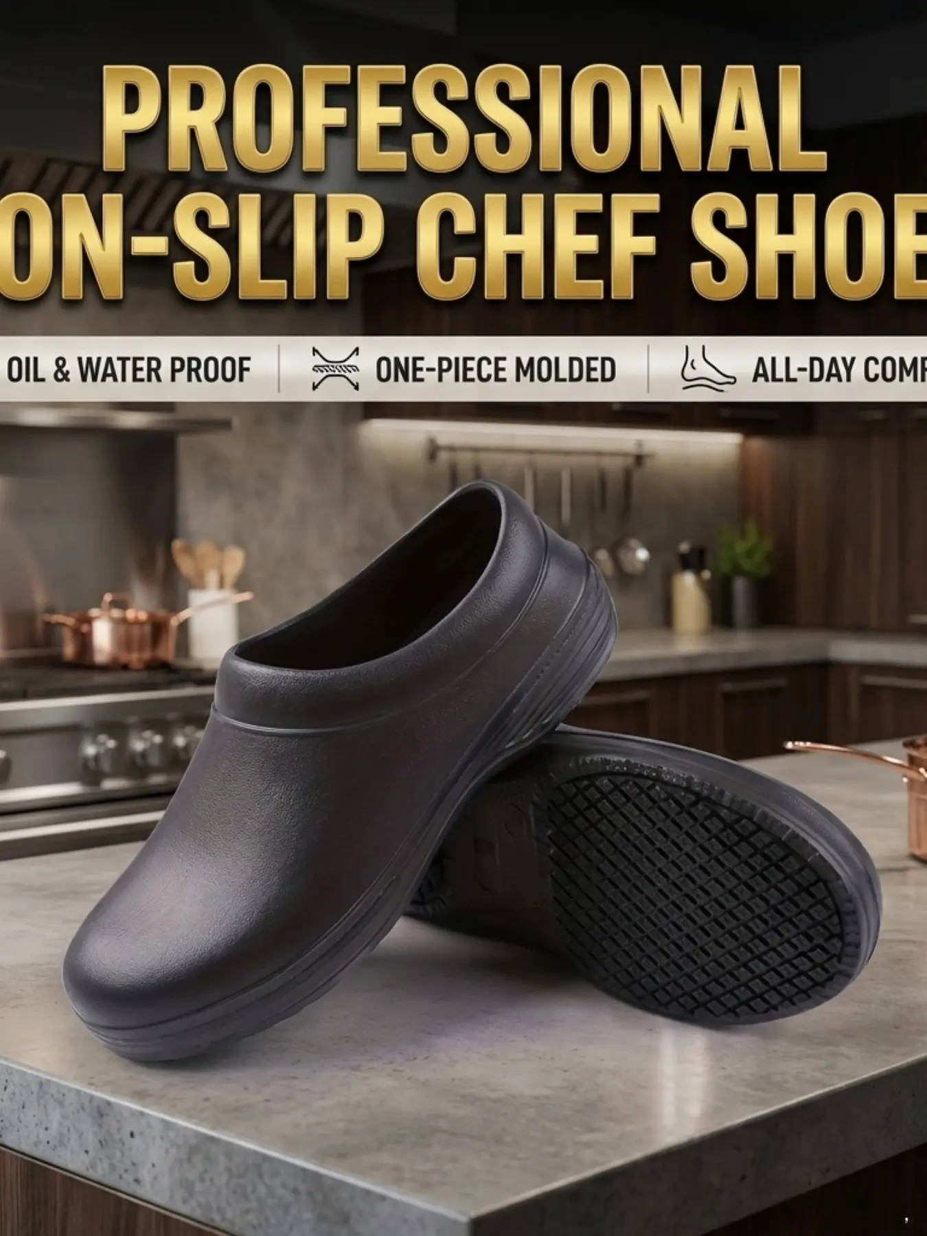 Unisex Heavy-Duty Sandals, Durable Waterproof Footwear, Shoes for Men & Women, Oil-Resistant Thick Sole, Ideal for Food Industry Use, Chef Footwear