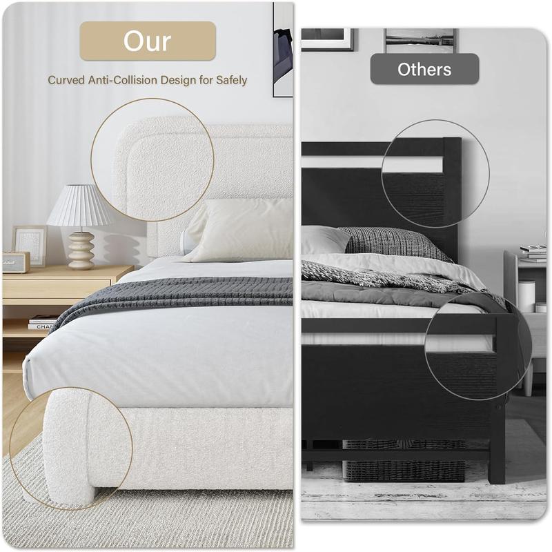 HOMBCK Bed Frame, No Mattress, Boucle Upholstered Platform Bed Frame, Modern, Rounded Corners, Noise Free, Easy Assembly HOMBCK Bed Frame, No Mattress, Boucle Upholstered Platform Bed Frame, Modern, Rounded Corners, Noise Free, Easy Assembly