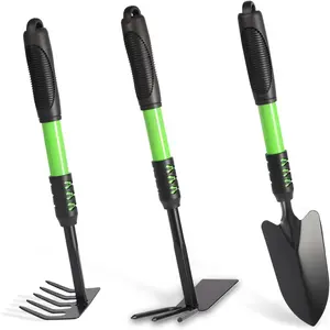 Gardening Shovel, 3 Pack Lightweight Heavy Duty Spade Shovel, Garden Tools and Hand Rake with Soft Rubber Non-Slip Handle, for Gardenging Planting Weeding Digging, Green