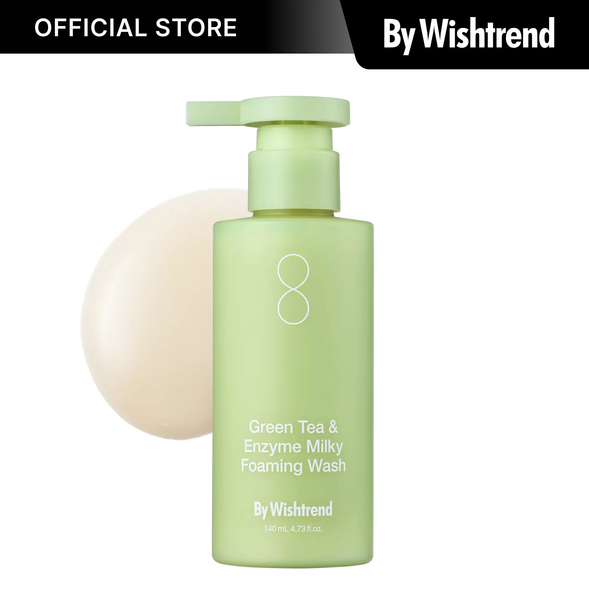 [By Wishtrend Official] Green Tea & Enzyme Milky Foaming Wash 140ml | MATCHA LATTE FACE WASH MOISTURIZES WITH 52% GREEN TEA WATER & GRAIN MILK
