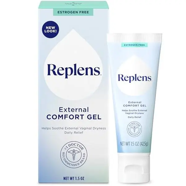 Replens External Comfort Gel to Soothe Vaginal Dryness, 1.5 Oz | Daily Comfort Gel, Relieves Dryness and Discomfort, Hormone-Free, Fragrance Free, Estrogen Free