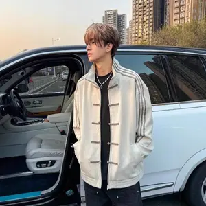 Men's New Spring Casual Retro  with Chinese Knot Buttons, Couple Cardigan, Wear-resistant Shirt  Menswear Coats jacket Natural Breathable Soft Mesh Blue Navy Cotton Fabric Layer Long Pink Tops Vibe Grey