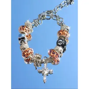 Women's Adjustable Bracelet Set with Pool Ball, Star, Cross Charms, Leopard Print, Time Charms, Perfect Gift for Moms and Valentine's Day Slider Bracelets