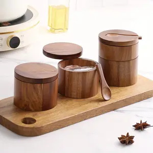 1pc Acacia Salt Shaker Solid Wood Texture Seasoning Box Wooden Pepper Box Kitchen Seasoning Bottle Salt Box Storage Spice Jar