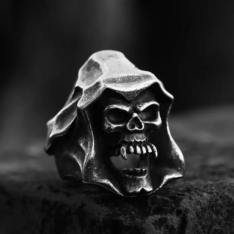 GTHIC Men's 36mm Large Size Stainless Steel Skull Motif Ring, Dark Aesthetic Punk Style Ring, Gothic Badass Daily Wear Jewelry, Dark Aesthetic Rings