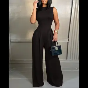 New spring and summer casual trousers Slim printed sleeveless women's jumpsuit Blue Overalls