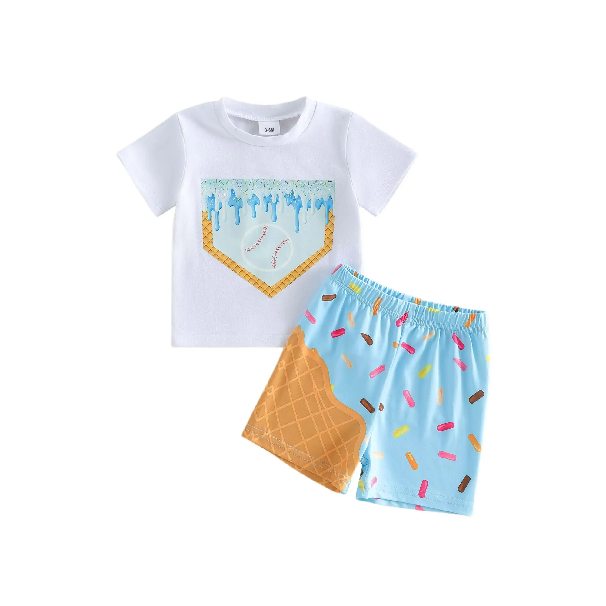 CPZVUCAK Toddler Boy Shorts Set Ice Cream T-Shirt and Athletic Short Summer Kids Casual Outfit Sets