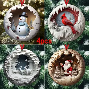 4 pcs/ set 3D Cardinal Christmas Decoration Souvenir Gift, Elk, Snowman, Santa Claus Hanging Decoration, Christmas Tree Decoration Christmas DIY Crafts Holiday Party Decoration Ornaments Ornaments