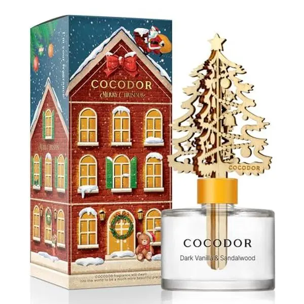 COCODOR Christmas White Tree Reed Diffuser/Dark Vanilla&Sandalwood/ 6.7oz / Scent Fragrance Oil Diffuser for Bedroom Bathroom Home Décor for Xmas