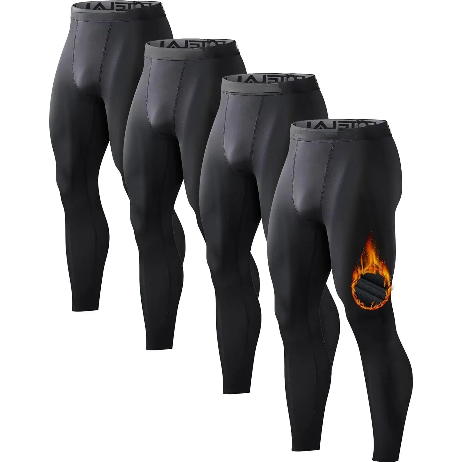 Men's Thermal Compression Pants - 4 or 5 Pack Fleece-Lined Menswear Activewear Sportswear Tights, Cold Weather Winter Baselayer Athletic Leggings Gear