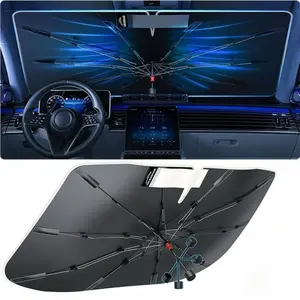 UPF50+ Car Windshield Umbrella Sunshade, Foldable Car Accessory for Front Window, Heat-Insulating UV Protective, Compact Roll-Up Interior Fit for Most Vehicles, Uv Protective Sunshade