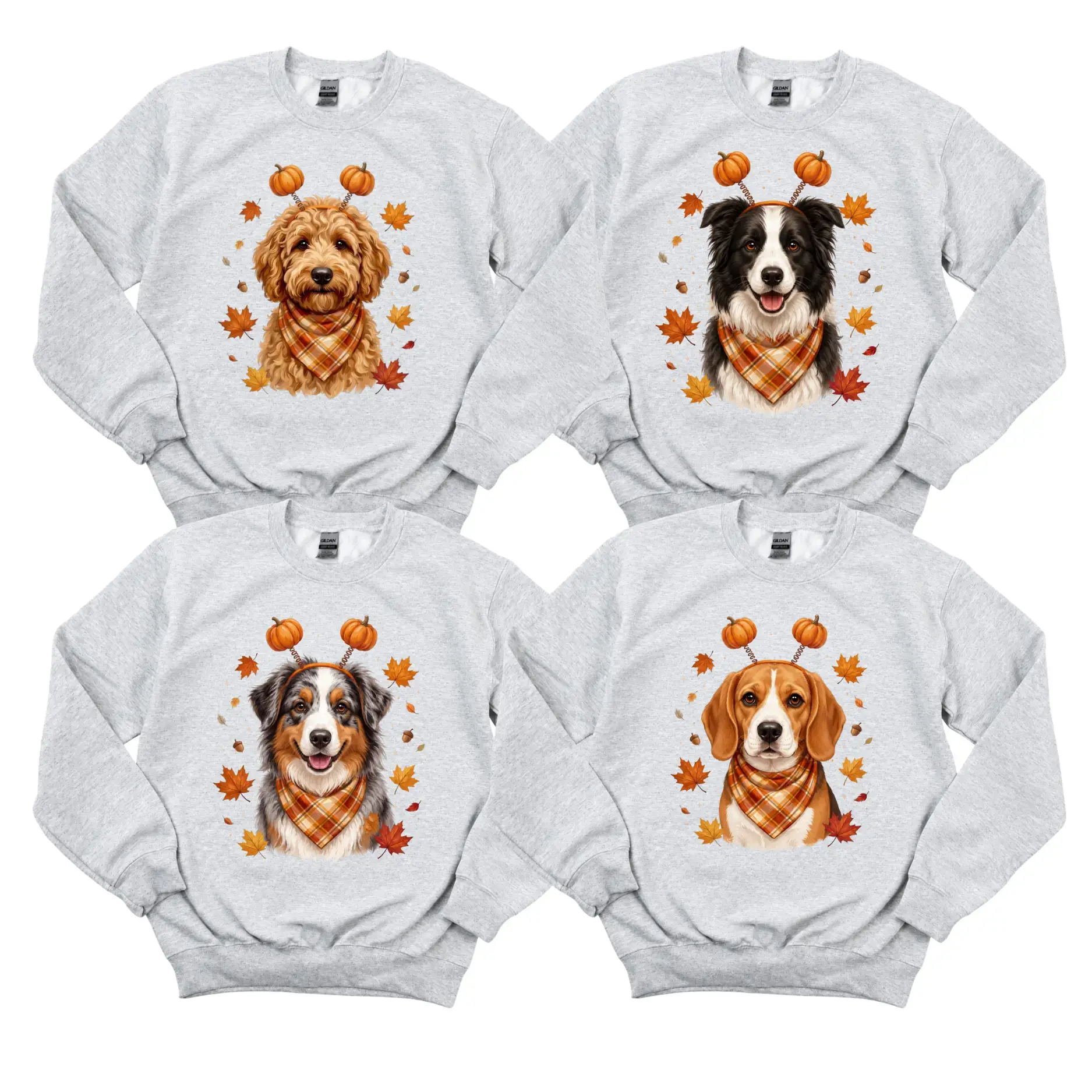 Custom 50+ Dog Breeds Fall Sweatshirt, Personalized Pumpkin Dog Crewneck, Cute Autumn Puppy Graphic Pullover, Dog Lover Gift , Ash Grey Color - AL