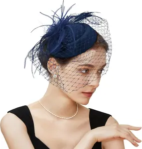 Fascinator Hat Veil  Fascinator  Party Bridal Wedding Veil Retro Hat Pillbox Derby Hats for Women