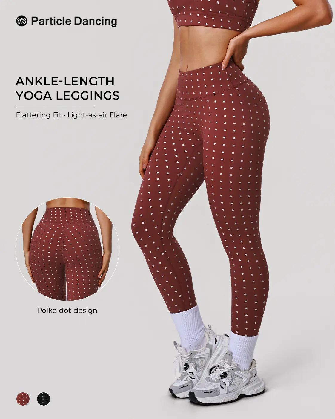 Women’s High-Waisted Polka Dot Yoga Leggings - Polyamide Blend, Soft Stretch Scrunch Butt Pants with Tummy Support Band, All Seasons Sculpting Bottoms for Gym & Run