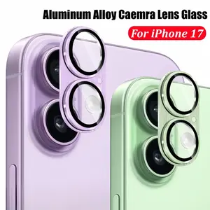 Aluminum Alloy Metal Glass Lens Film for iPhone 17, Original Color Camera Protection, Metal Ring + Tempered Glass, Scratch Resistant Cover