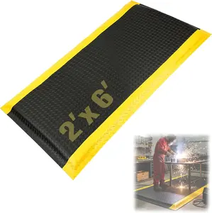 2x6 FT Industrial Anti Fatigue Mat 15/16 Inch Thick | Fatigue Reducing Cushioned Sponge Surface For Standing Work Kitchen Workshop Non Slip Base