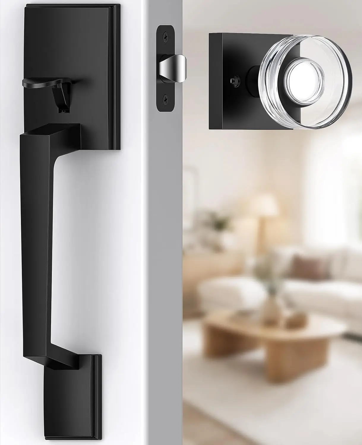 Modern Exterior Door Handle with Glass Knob - No Lock Reversible for Left & Right Doors Modern Exterior Door Handle with Glass Knob - No Lock Reversible for Left & Right Doors
