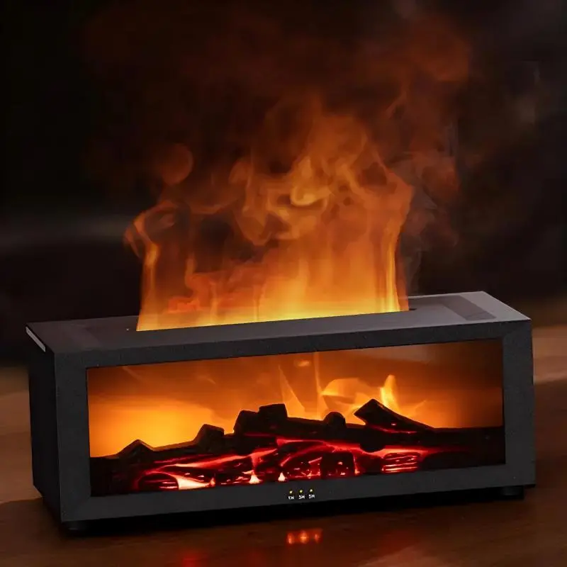 Essential Oil Diffuser, Fireplace Flame Oil Diffuser - Aromatherapy Aroma Humidifier, Upgrade Noiseless Remote Control - Perfect for Bedroom Home Office (150ml Fireplace Flame, Black)