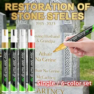 6 Colors Stone Tablet Touch Up Pens | Waterproof Fade-Resistant Paint Markers for Memorial Day Grave Restoration & Veteran Monument Care