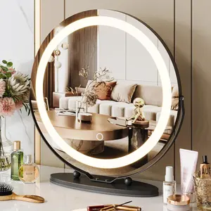[HOT  PRODUCT - FLASH SALE] Garvee 19" Vanity Mirror with Led Lights, Large Round HD Makeup Mirror with Touch Control and 3 Color Lighting Modes, 360° Rotating Vanity Mirror for Bedroom, Table Top, Easy to Install, Black