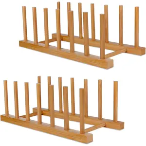 Wooden Dish Racks Plate Stand Holder Vertical Drainer Kitchen Cabinet Organizer for Dish, Pots, Lids, Bowls, Cups, and  Boards and Books(2 Packs)