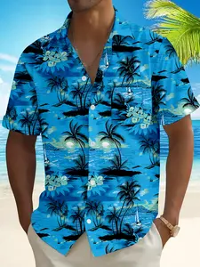 Mens Hawaiian Shirt Short Sleeve Summer Casual Tops Button Down Beach Shirts with Pocket