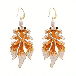 1 Pair Elegant Chinese Style Koi Fish Imitation Pearl Earrings, Retro Hanfu-Inspired Alloy Ear Hooks with Vibrant Orange and Golden Accents, Perfect for Parties and Festive Occasions accessories men earrings for women moissanite earrings
