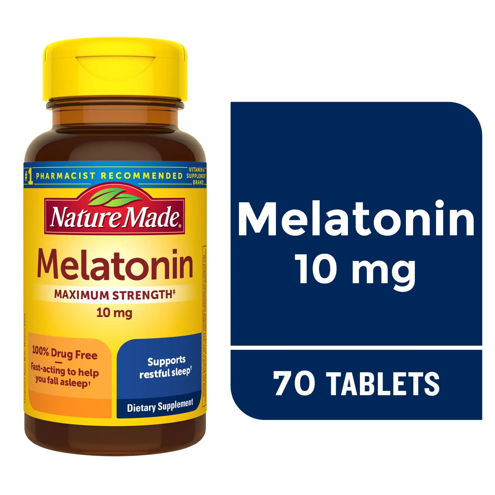 Nature Made Melatonin 10mg Maximum Strength Tablets 70 Count 70 Day Supply Gluten Free for Adults - 100% Drug Free Sleep Aid - Healthcare, Dietary