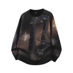 Unisex Plus Size Loose Fit Crew Neck Sweatshirt, Trendy All-Over Print Raglan Design, Comfortable Fabric Men's Long Sleeve Tee, Street Style Oversized Fit Size S-4XL