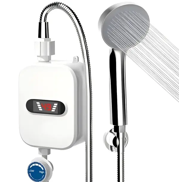 Adjustable Temp Shower Head Kit Tankless Instant Warm Water LCD Digital Display Splash Proof Fast Heating Shower Accessory for Home Bathroom RV Camping Travel