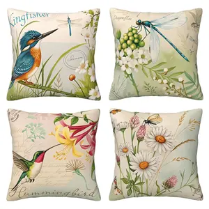 Pillow Cover Spring/Summer Pillow Cover Flower and Bird Country Style Outdoor Decoration Cushion Cover Suitable for Sofa Living Room 4-piece Set Double sided Printing