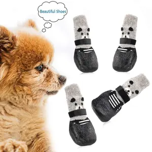Waterproof Rubber Dog Claw Protectors with Fasteners, Anti-Slip Pet Shoes Socks, Durable Knitted Fabric Outdoor Paw Protection, Kitten Shoes